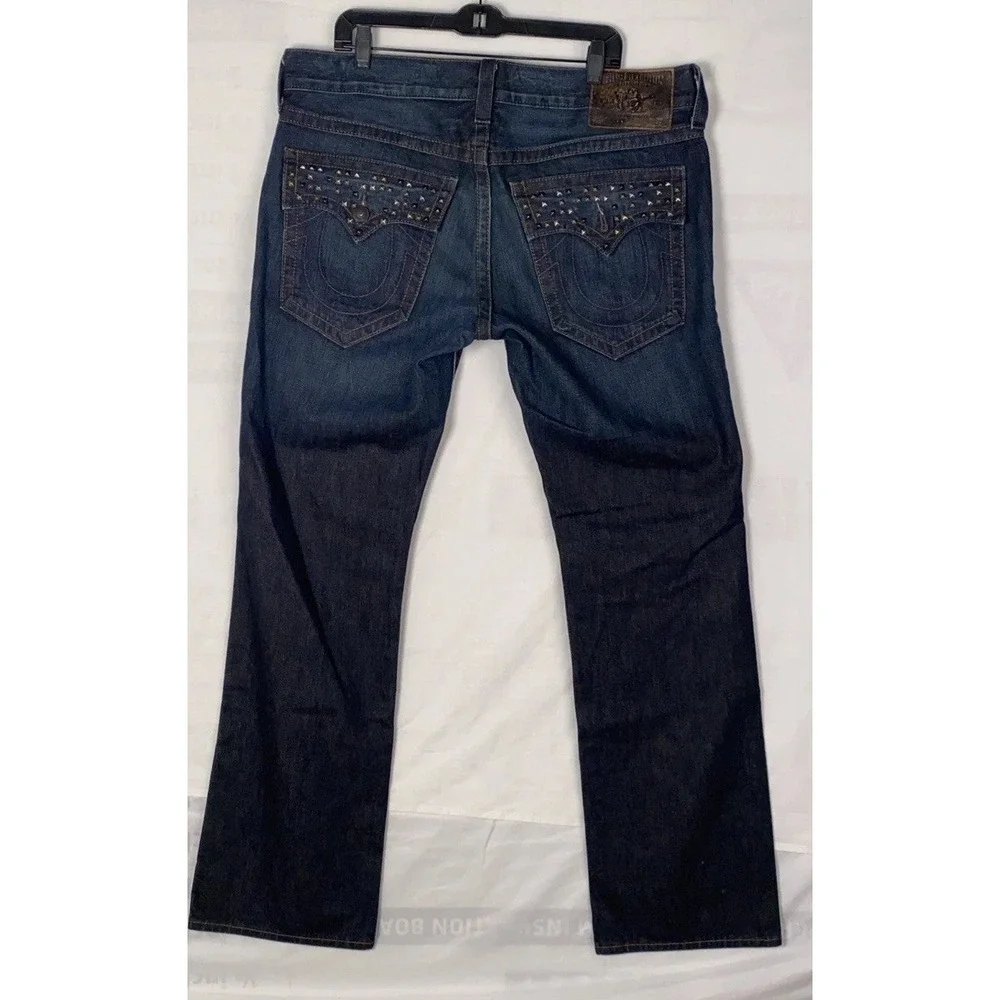 Men's True Religion Ricky Pyramid‎ Studded Straight Blue Jeans  38